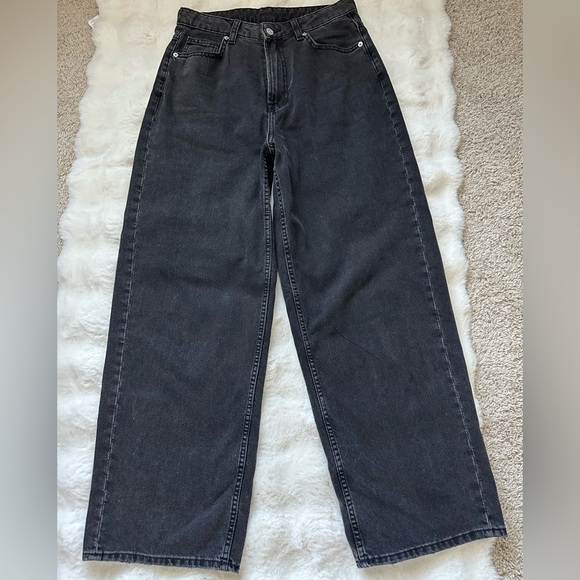 H&M Black High Rise Regular fit Straight Wide leg  Jeans-4 (S) - Picture 6 of 11